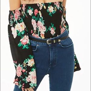 Smocked floral off the shoulder crop top